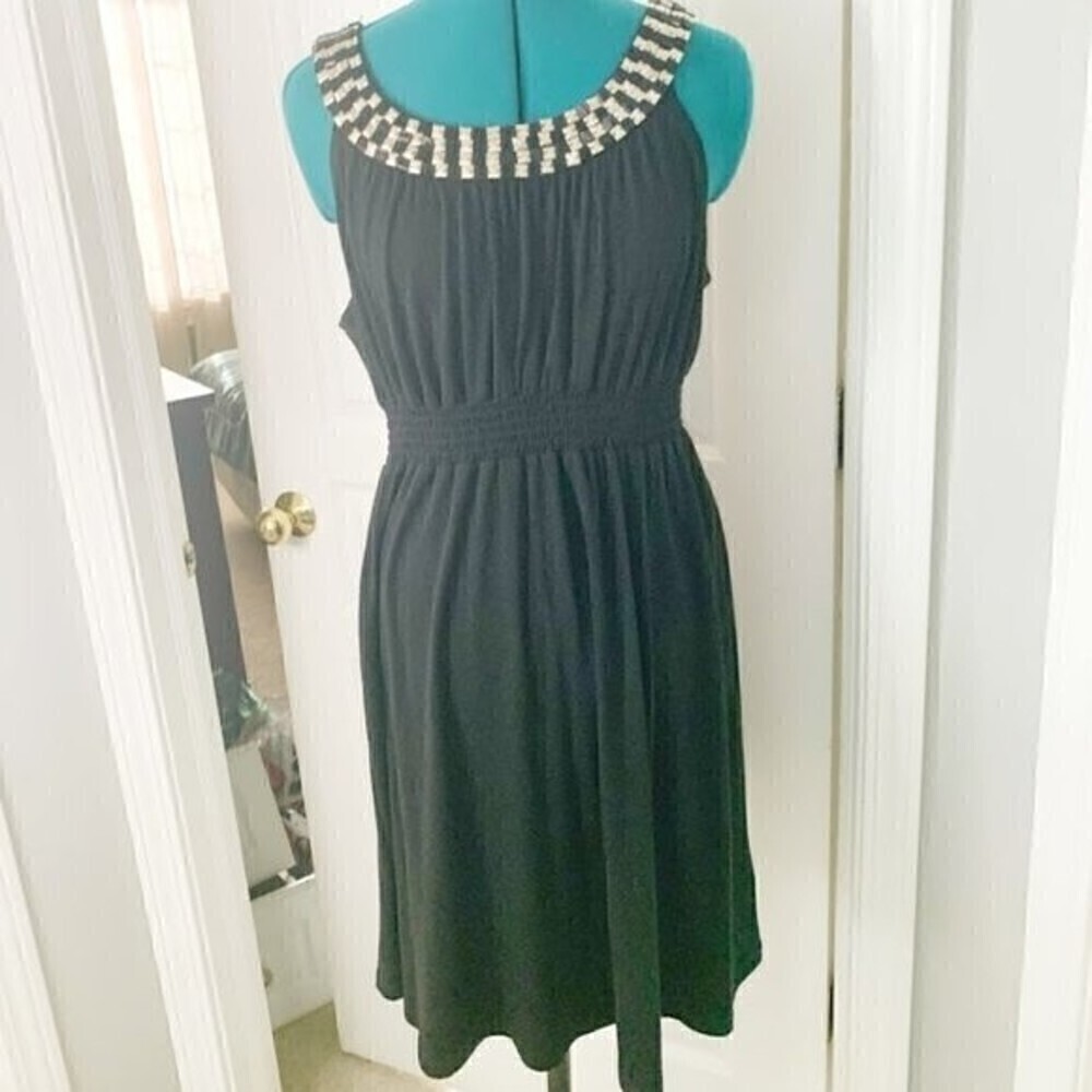 AGB Beaded Neckline Sleeveless Stretchy Casual Lightweight Summer Dress